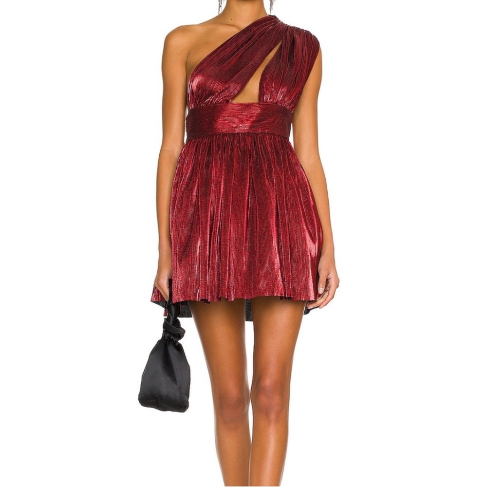 Bronx & Banco Florence Mini Dress Metallic Red One-Shoulder Keyhole Holiday Look